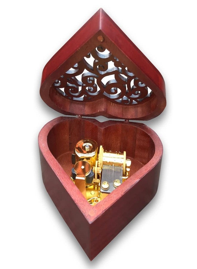 BinkeGG Brown Wooden Heart Hollow Out Music Box with Sankyo Musical Movement (60 Tunes Option) (What a Wonderful World) - Image 2